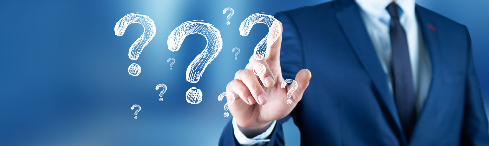 Businessman hand hold interface question marks
