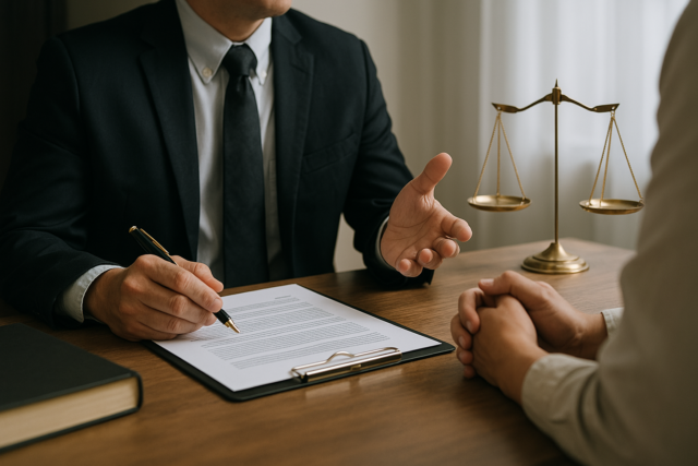 lawyer talking to client