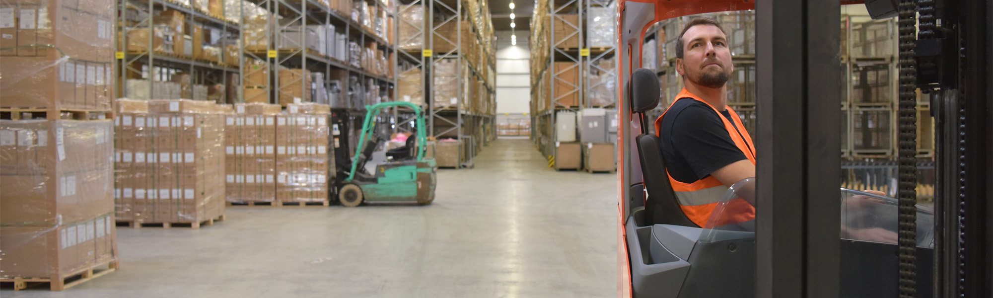 interior with forklift transport and storage of goods
